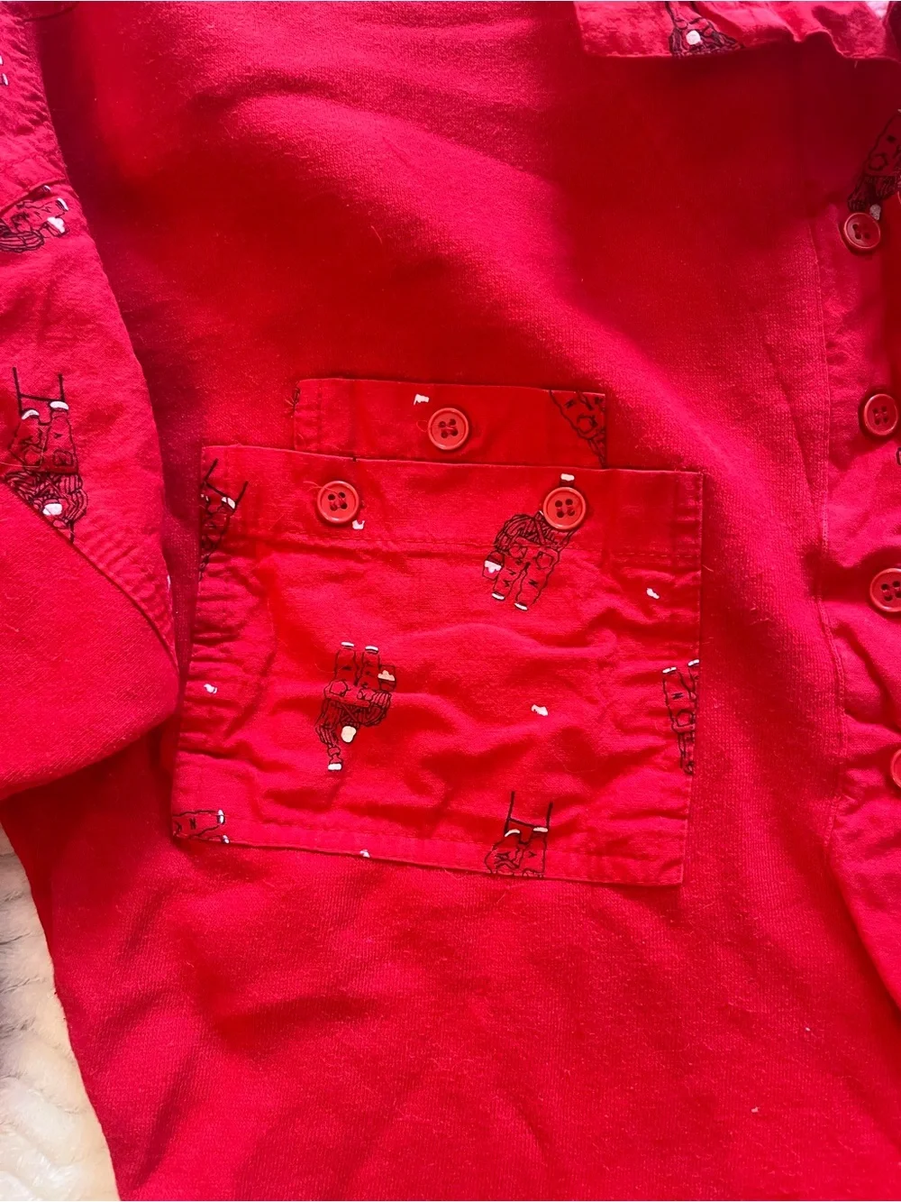 Vintage Women's Red Button-Pocket Pullover Top